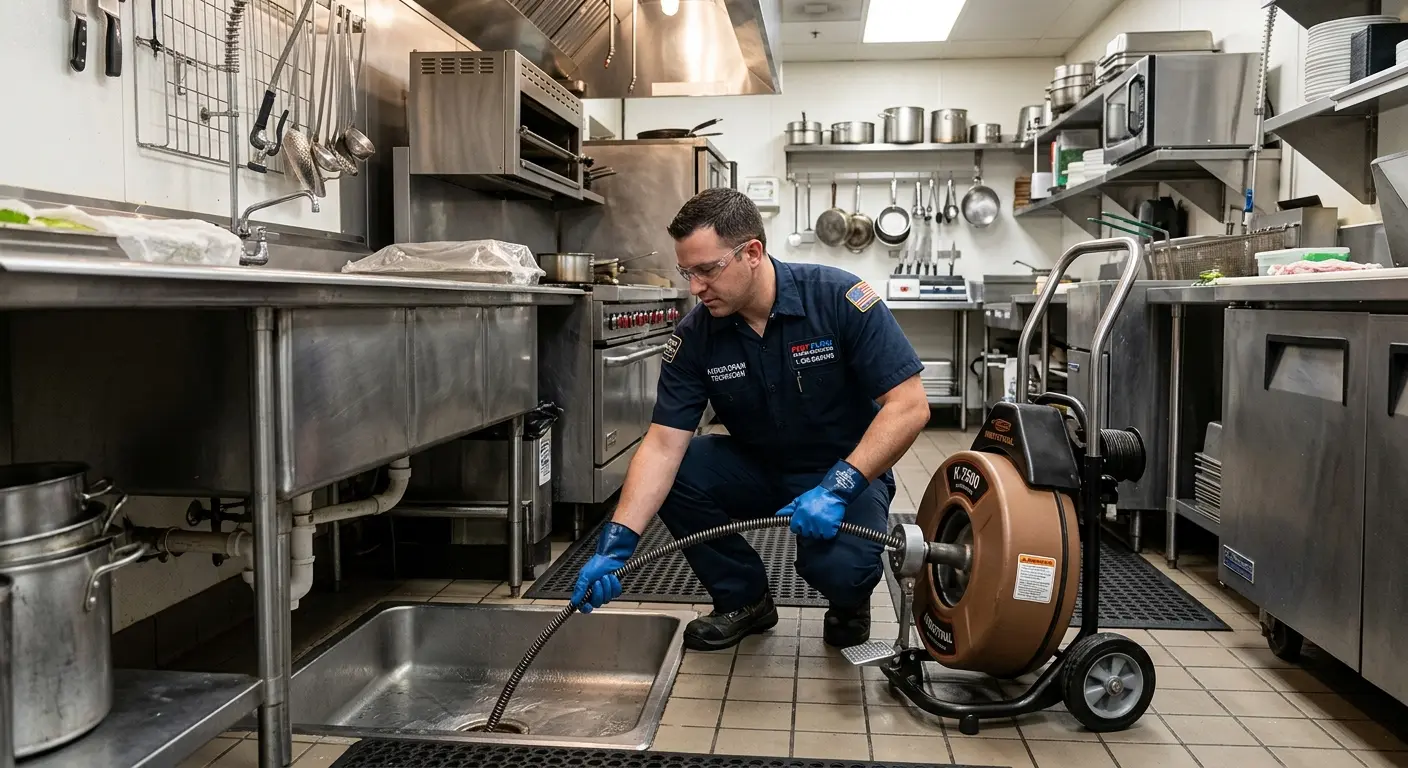 Commercial drain cleaning service in a restaurant kitchen in Kailua-Kona