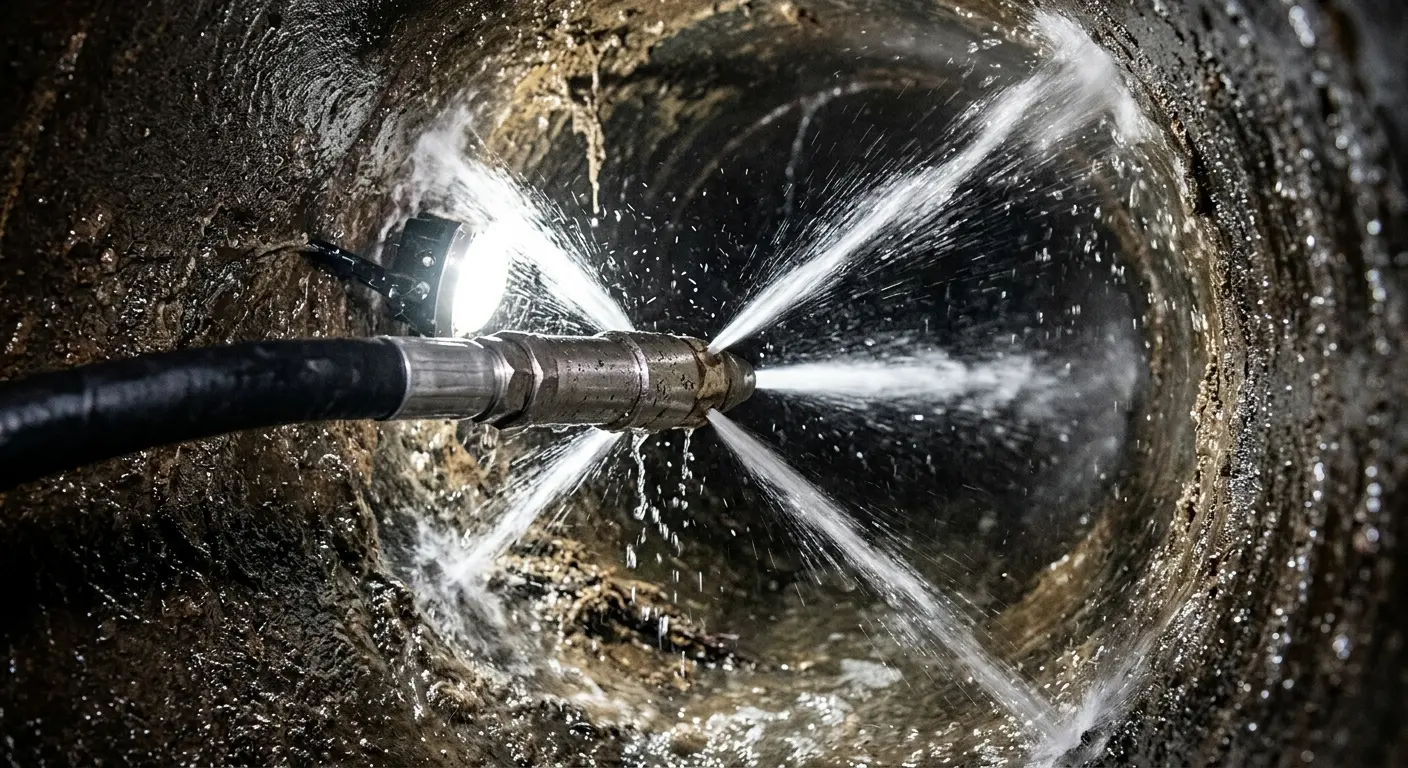High-pressure hydro jetting nozzle cleaning sewer pipe for Trenchless Sewer Repair in Kailua-Kona